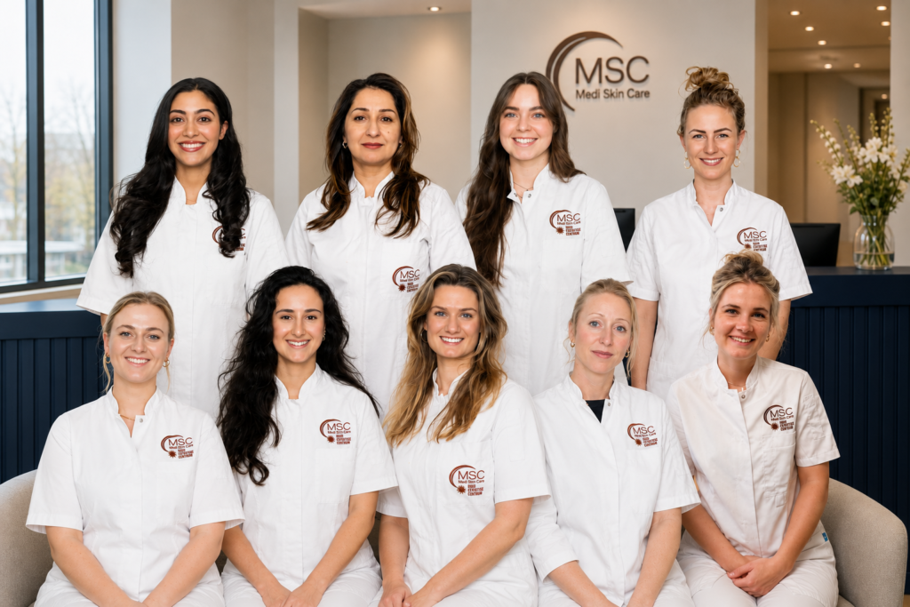 Teamfoto van de huidtherapeuten van Medi Skin Care – Huid Expertise Centrum in de moderne kliniek in de Bilt, Utrecht.